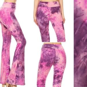 Women's Tie Dye Flare Leg Bell Bottom Pants Soft Stretch Long High Waist Yoga